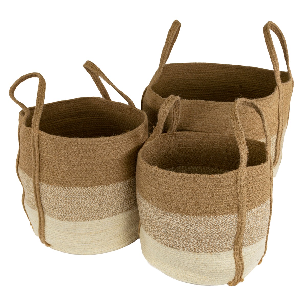 Набор кашпо плетеных 3шт. (джут), D40хH40см, белый/коричневый в интернет-магазине флористических аксессуаров Азалия Декор