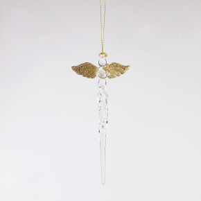 Украшение подвесное Сосулька с глиттером (стекло), 18см, прозрачн./зол. в интернет-магазине флористических аксессуаров Азалия Декор