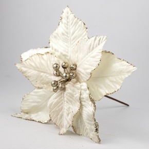 Пуансетия с глиттером на вставке, D29см, белый/48/480шт. в интернет-магазине флористических аксессуаров Азалия Декор