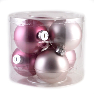 Набор шаров 6шт. в тубе (стекло), D8см, микс роз./бел. в интернет-магазине флористических аксессуаров Азалия Декор