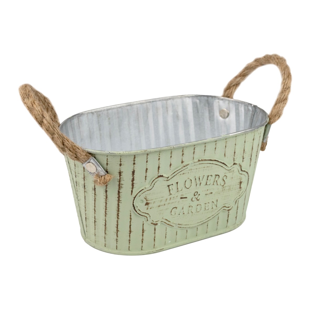 Кашпо с ручками (металл), 24x14хH11см, зеленый в интернет-магазине флористических аксессуаров Азалия Декор