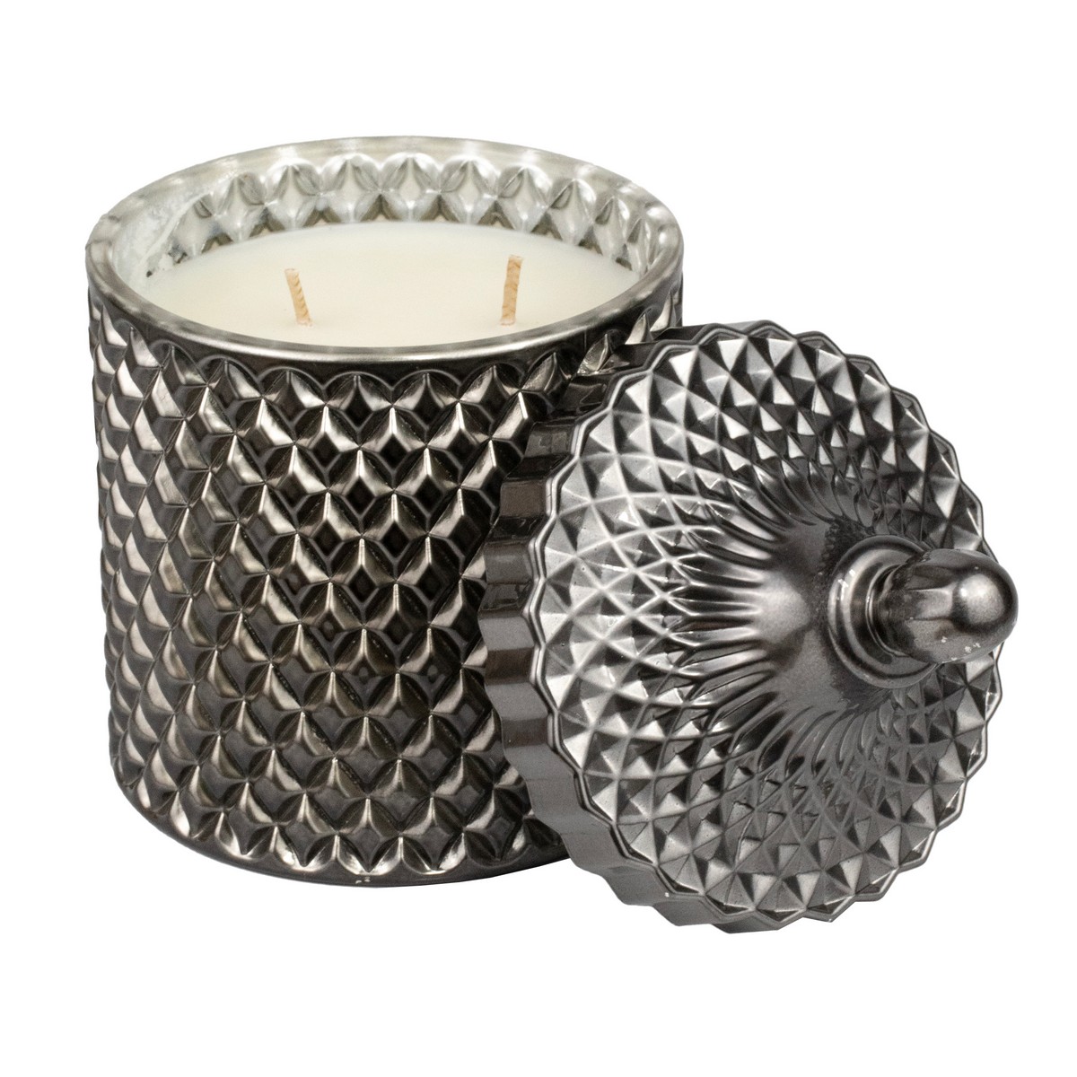 Свеча в банке с крышкой (стекло), H18xD10см, серый в интернет-магазине флористических аксессуаров Азалия Декор