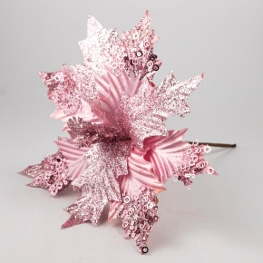 Пуансетия с глиттером на вставке, D28см, розовый в интернет-магазине флористических аксессуаров Азалия Декор