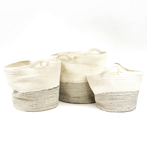 Набор корзин плетеных 3шт. (джут), D40хH35см, белый/серый в интернет-магазине флористических аксессуаров Азалия Декор