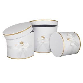 Набор коробок подарочных круглых 3шт., 23х19,5см, белый в интернет-магазине флористических аксессуаров Азалия Декор