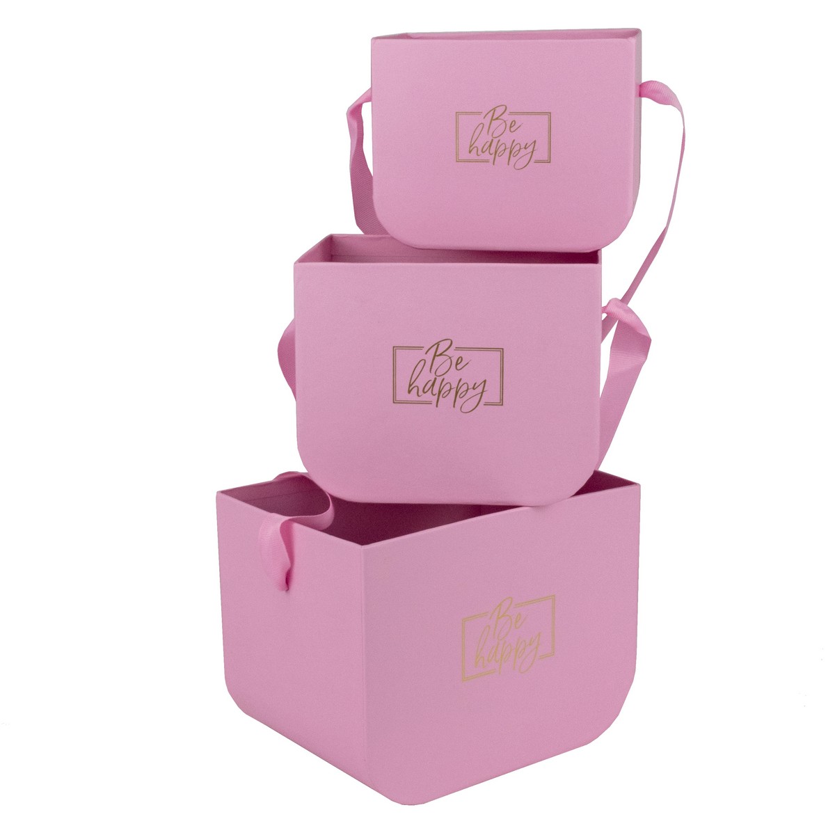 Набор коробок для цветов 3шт., 16,5х12хH12,5 см, розовый в интернет-магазине флористических аксессуаров Азалия Декор