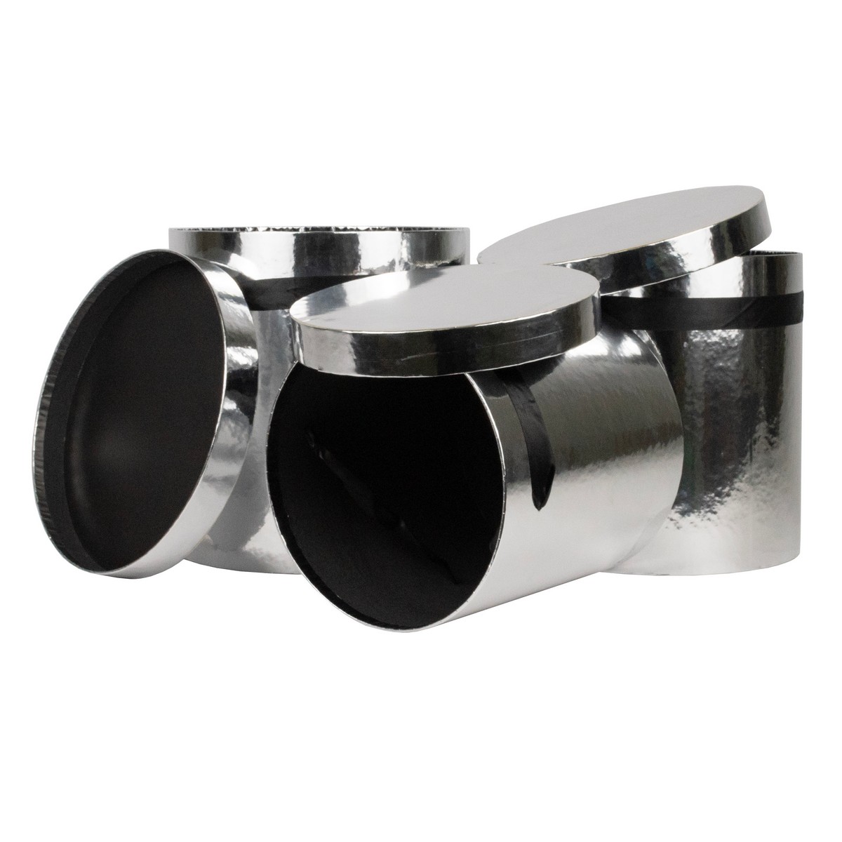 Набор коробок подарочных круглых 3шт., D25,5xH27,8см, серебряный в интернет-магазине флористических аксессуаров Азалия Декор