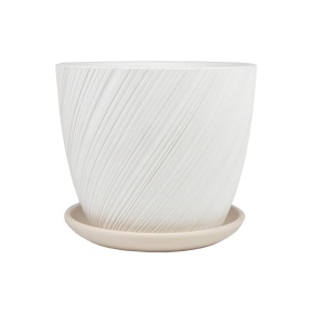 Цв. горшок с поддоном Солома (бетон), D15xH13см, 1,31л, белый в интернет-магазине флористических аксессуаров Азалия Декор