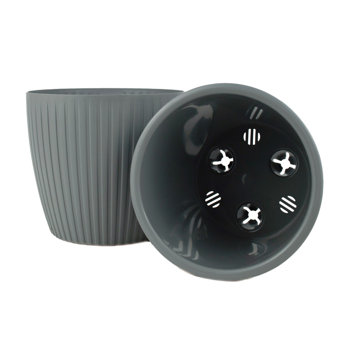 Кашпо со вставкой Эви (пластик), D14xH12,8см, 1,5л, серый в интернет-магазине флористических аксессуаров Азалия Декор