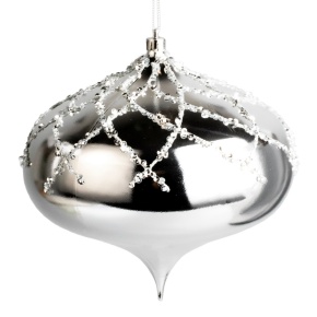 Украшение подвесное Луковица (пластик), D16см, серебряный в интернет-магазине флористических аксессуаров Азалия Декор
