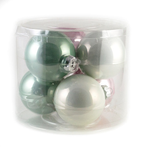 Набор шаров 6шт. в тубе (стекло), D8см, микс зел./бел./роз. в интернет-магазине флористических аксессуаров Азалия Декор