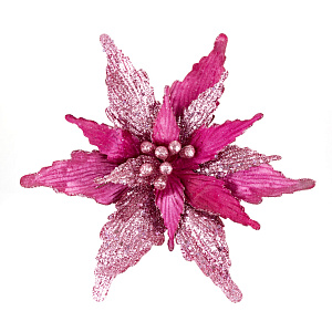 Пуансетия с глиттером на прищепке, D30см, розовый в интернет-магазине флористических аксессуаров Азалия Декор