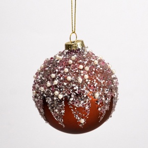 Украшение подвесное Шар со стразами (стекло), D8см, бронзовый в интернет-магазине флористических аксессуаров Азалия Декор