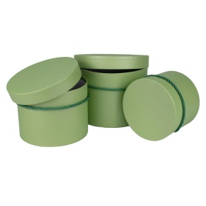 Набор коробок подарочных круглых 3шт., D19,7xH14,5см, зеленый в интернет-магазине флористических аксессуаров Азалия Декор