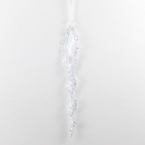 Украшение подвесное Сосулька с глиттером (пластик), 22,5см, прозрачн./бел. в интернет-магазине флористических аксессуаров Азалия Декор
