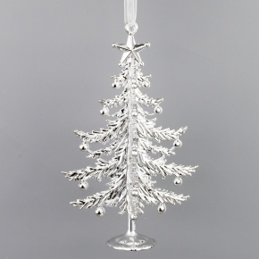 Украшение подвесное Елочка (пластик), 14см, серебряный в интернет-магазине флористических аксессуаров Азалия Декор