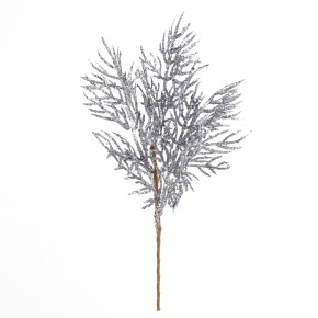 Ветка Туи с глиттером, 27см, серебряный в интернет-магазине флористических аксессуаров Азалия Декор
