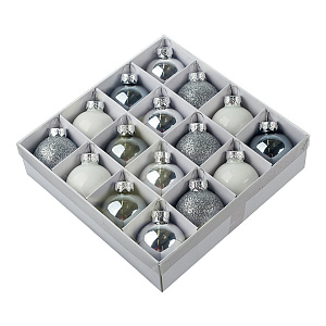 Набор шаров 16шт. (стекло), D4см, микс серебр./сер./бел. в интернет-магазине флористических аксессуаров Азалия Декор