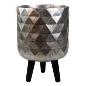 Кашпо на подставке Ромб (файбергласс), D37xH62см, серебряный в интернет-магазине флористических аксессуаров Азалия Декор