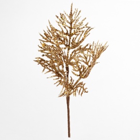 Ветка Туи с глиттером, 27см, золотой в интернет-магазине флористических аксессуаров Азалия Декор
