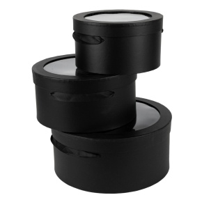 Набор коробок подарочных круглых 3шт., D26,5xH12см, черный в интернет-магазине флористических аксессуаров Азалия Декор