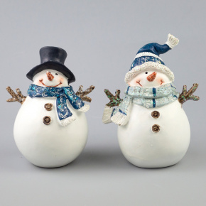 Сувенир Снеговик (полирезин), H11,5x8,5x6,5см, в асс., белый/голубой в интернет-магазине флористических аксессуаров Азалия Декор