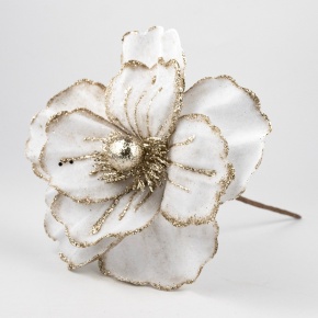 Магнолия с глиттером на вставке, D22см, белый в интернет-магазине флористических аксессуаров Азалия Декор