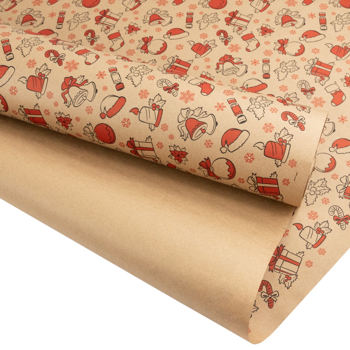 Бумага упаковочная крафт Новогодний подарок 60гр, 70 см 10 м, натуральный/красный в интернет-магазине флористических аксессуаров Азалия Декор
