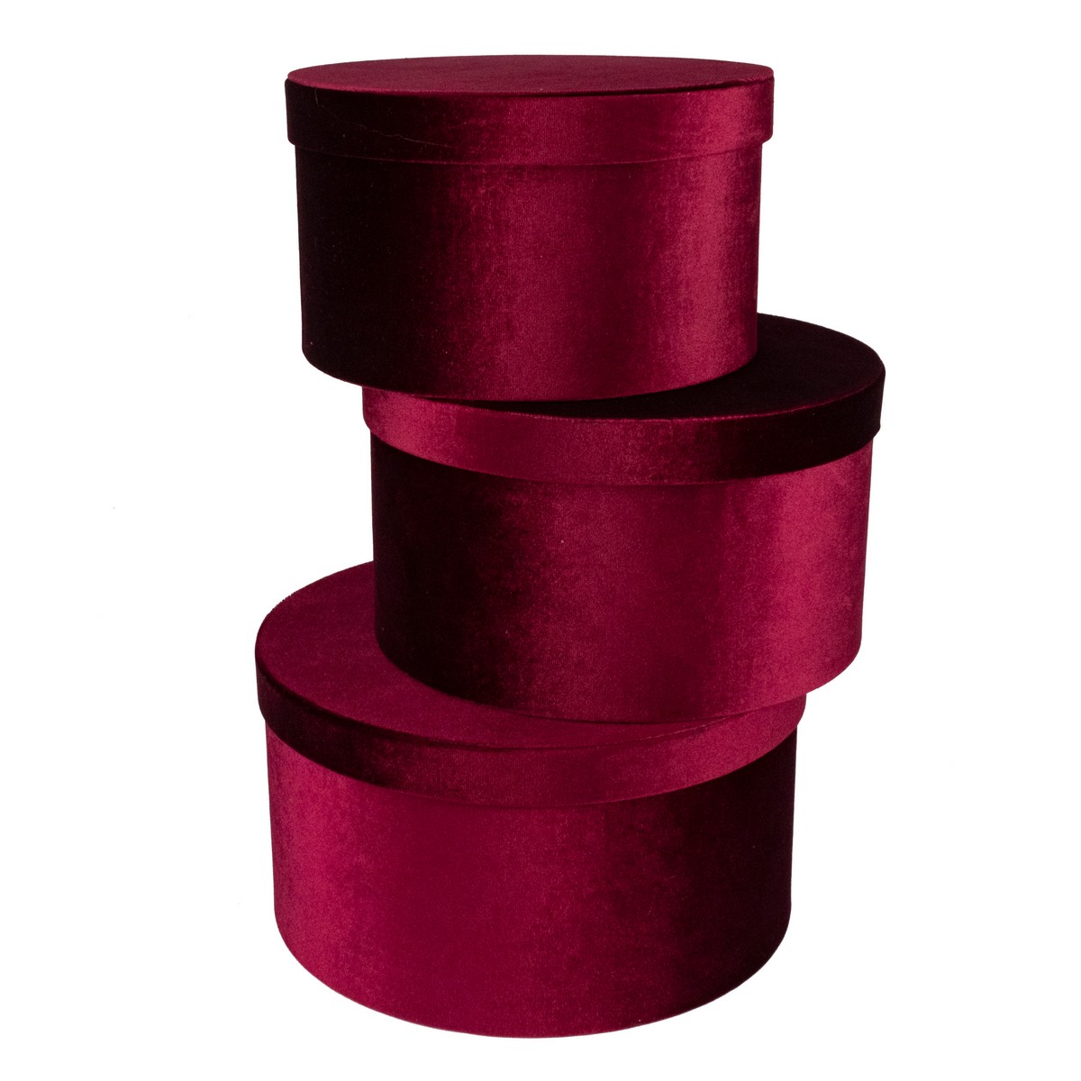 Набор коробок подарочных круглых 3шт, D29,7xH16 см, бордовый в интернет-магазине флористических аксессуаров Азалия Декор