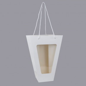 Пакет подарочный с прозрачной вставкой (крафт), 23x11x33см (в уп. 10шт.), белый в интернет-магазине флористических аксессуаров Азалия Декор