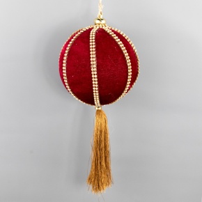 Украшение подвесное Шар с кисточкой, D10см, красный в интернет-магазине флористических аксессуаров Азалия Декор