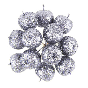 Набор яблок с глиттером на вставках 12шт., D2,2xL10,5см, темно-серый в интернет-магазине флористических аксессуаров Азалия Декор