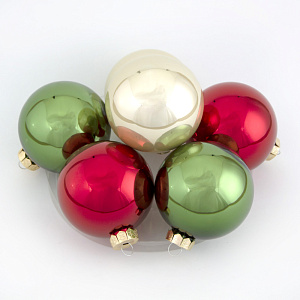 Набор шаров 6 шт. в тубе (стекло), D8см, микс зеленый/красный в интернет-магазине флористических аксессуаров Азалия Декор