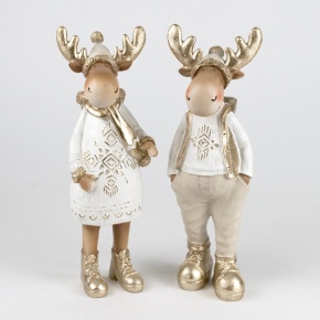 Сувенир Олень в худи мальчик/девочка (полирезин), Н24,5х8,5х8,5см, в асс., белый в интернет-магазине флористических аксессуаров Азалия Декор