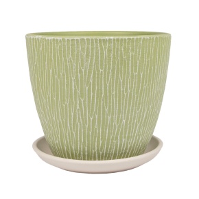 Цв. горшок с поддоном Маракуйя (бетон), D18xH15см, 2,15л, оливковый в интернет-магазине флористических аксессуаров Азалия Декор