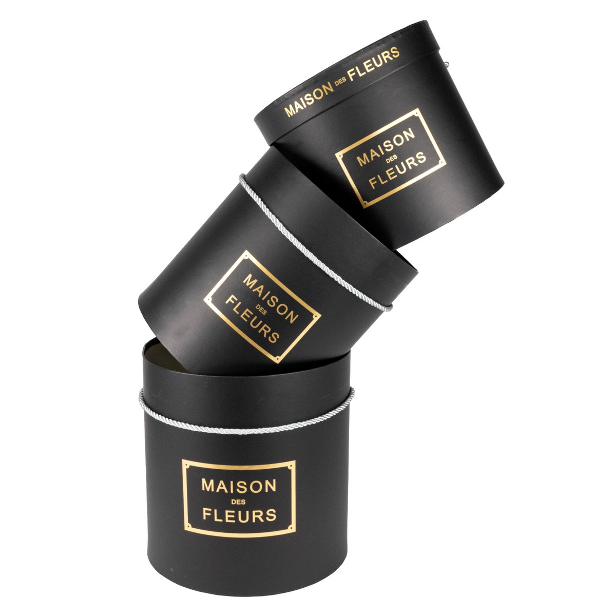 Набор коробок подарочных круглых 3шт., D24xH24см, черный в интернет-магазине флористических аксессуаров Азалия Декор