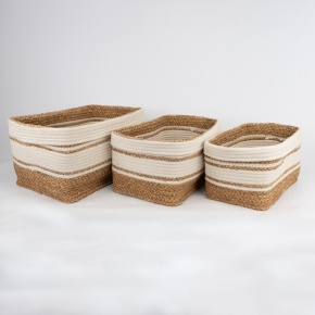 Набор ящиков плетеных 3шт. (растительный материал/джут), 40х30хH24см, натуральный/белый в интернет-магазине флористических аксессуаров Азалия Декор