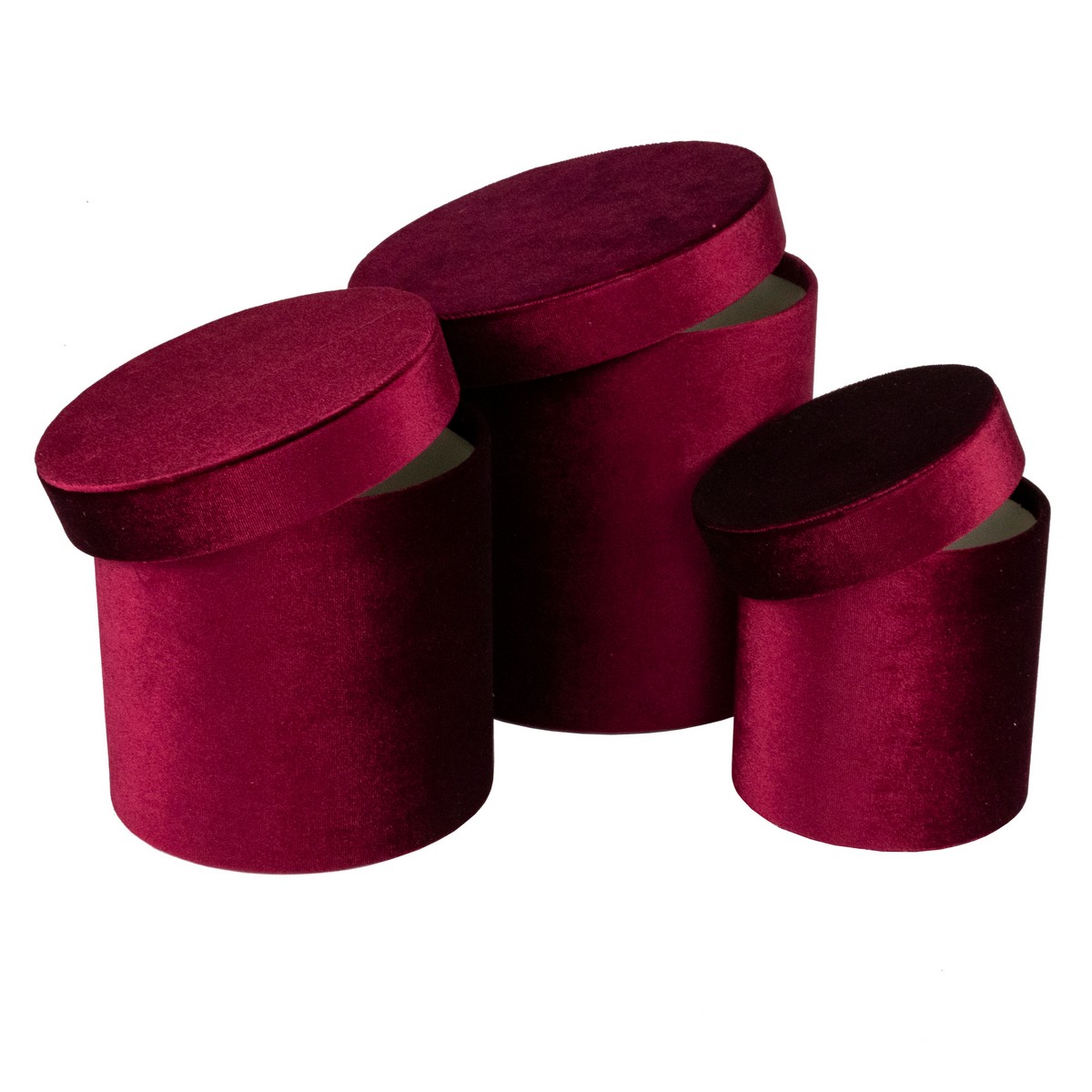 Набор коробок подарочных круглых 3шт., D18xH17,7см, бордовый в интернет-магазине флористических аксессуаров Азалия Декор