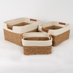 Набор ящиков плетеных 3шт. (растительный материал/джут), 35х30хH21см, натуральный/белый в интернет-магазине флористических аксессуаров Азалия Декор