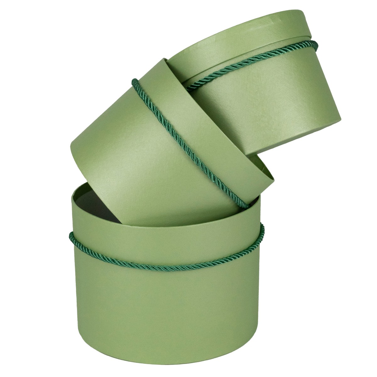 Набор коробок подарочных круглых 3шт., D19,7xH14,5см, зеленый в интернет-магазине флористических аксессуаров Азалия Декор