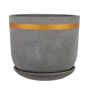 Цв. горшок с поддоном Замша (керамика), D15xH13см, 1,6л, серый в интернет-магазине флористических аксессуаров Азалия Декор