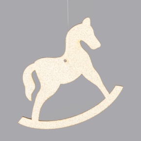 Украшение подвесное Лошадка с глиттером (дерево), 12х12см, бел. в интернет-магазине флористических аксессуаров Азалия Декор