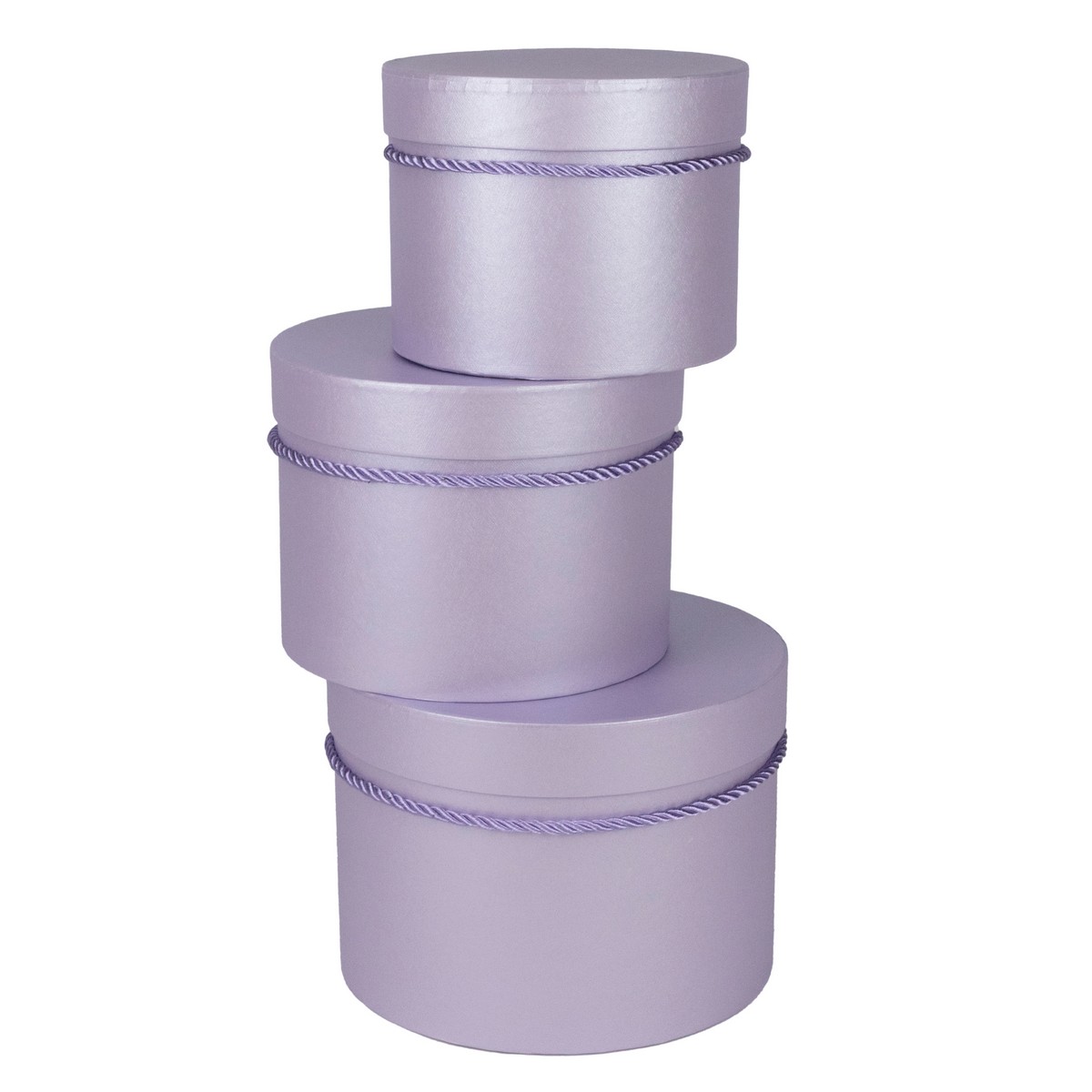 Набор коробок подарочных круглых 3шт., D19,7xH14,5см, сиреневый в интернет-магазине флористических аксессуаров Азалия Декор