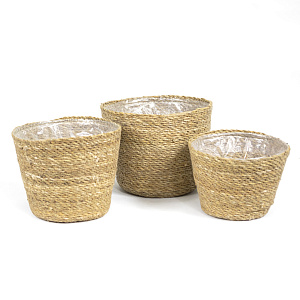 Набор кашпо плетеных 3шт. (растительный материал), D25xH20см, натуральный в интернет-магазине флористических аксессуаров Азалия Декор