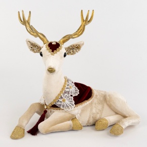 Сувенир Олень (пенопласт/текстиль), Н40х40х28см, крем./красн. в интернет-магазине флористических аксессуаров Азалия Декор
