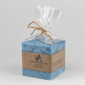 Свеча-квадрат Йоркшир (23 часа, пальмовый воск), 7x7xH7см, голубой в интернет-магазине флористических аксессуаров Азалия Декор