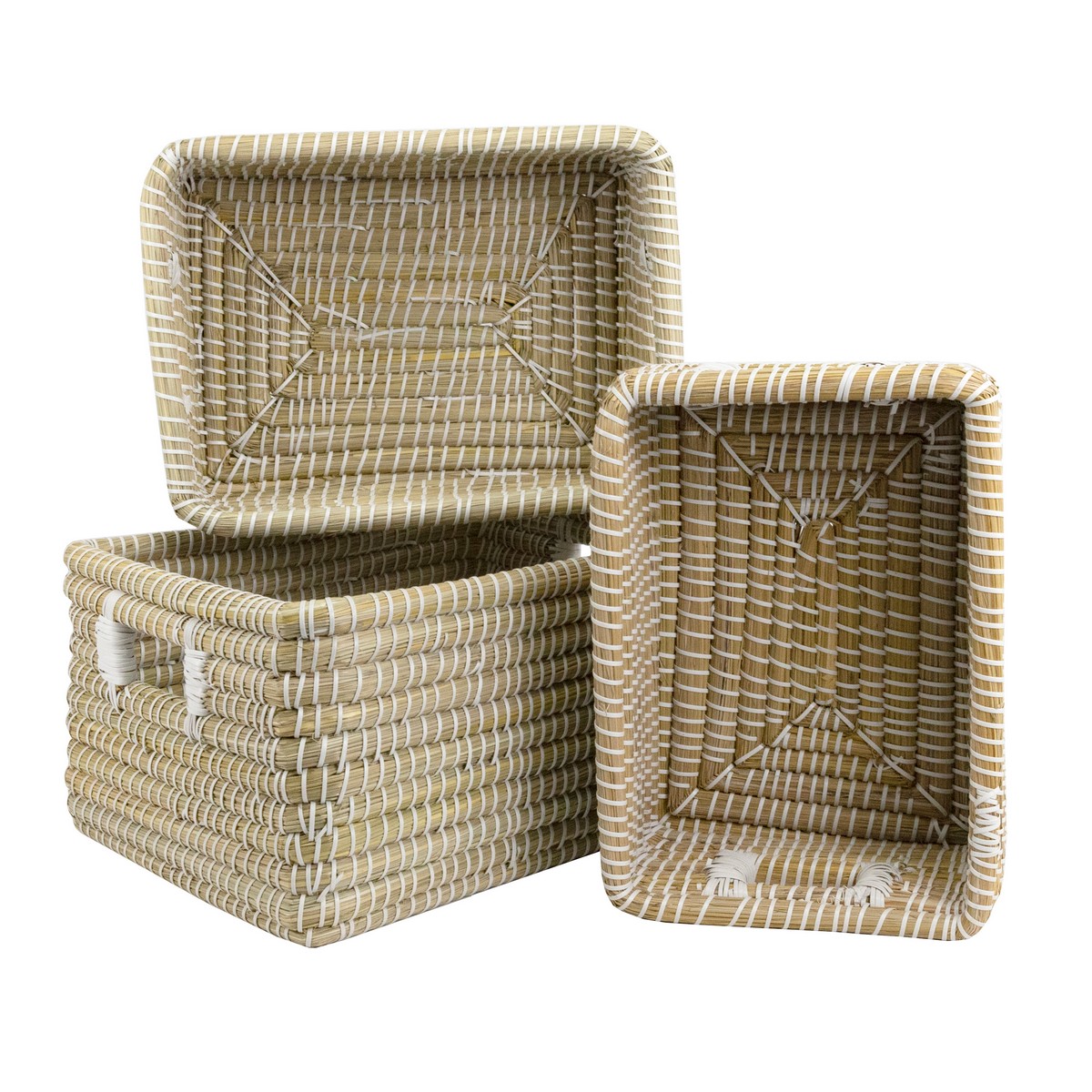 Набор ящиков плетеных 3шт. (растительный материал), 45х35xH24см, натуральный в интернет-магазине флористических аксессуаров Азалия Декор