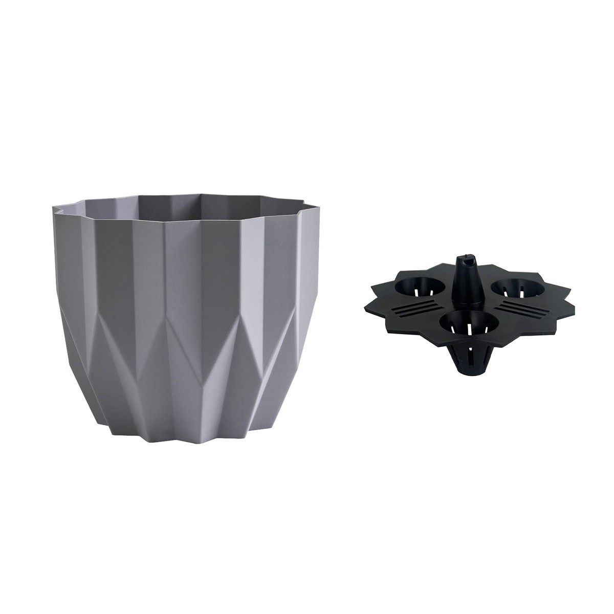 Кашпо Геометрия (пластик), D13xH16см, 0,8л, серый в интернет-магазине флористических аксессуаров Азалия Декор