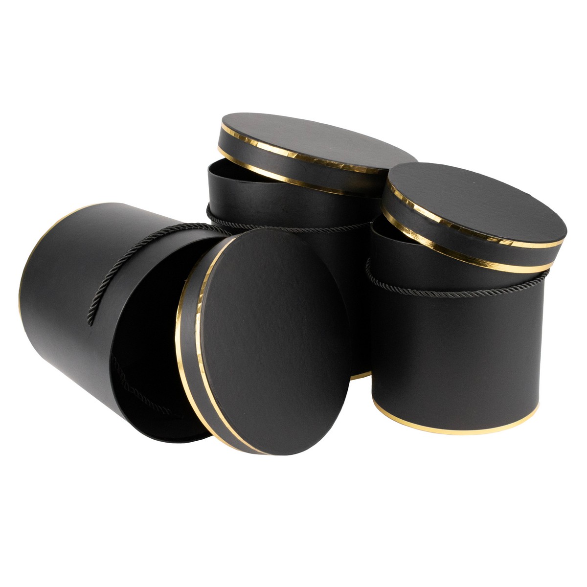 Набор коробок подарочных круглых 3шт., 23х23см, черный в интернет-магазине флористических аксессуаров Азалия Декор