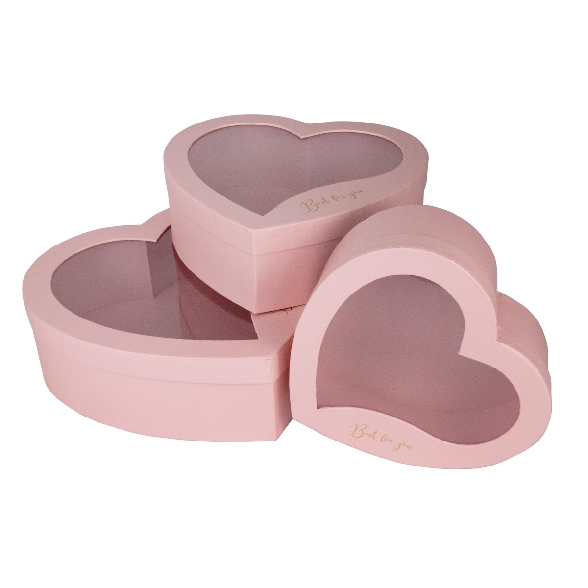 Набор коробок Сердце 3шт, 31,5х30,3х10см, розовый в интернет-магазине флористических аксессуаров Азалия Декор